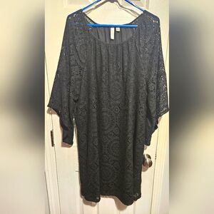 Black formal cocktail dress with lace overlay